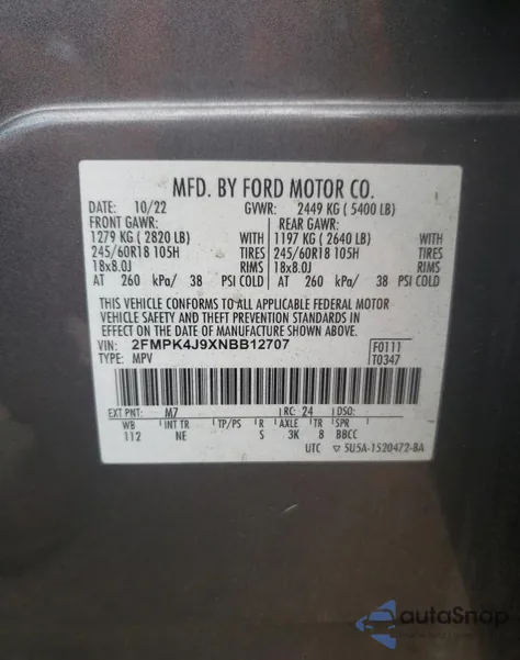 2022 Ford Edge Sel from USA, damaged, VIN 2FMPK4J9XNBB12707